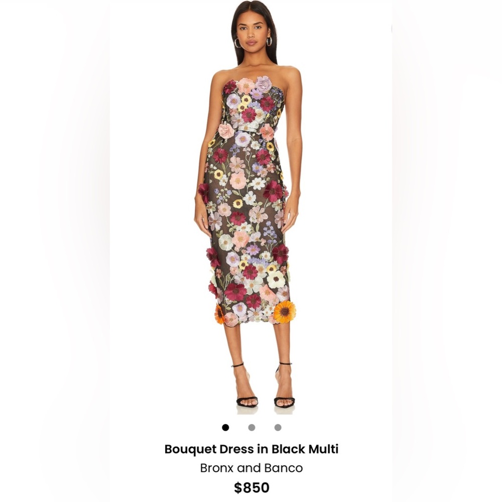 Bronx and Banco Bouquet Maraya Midi Floral Dress Valentine Strapless - Picture 4 of 4
